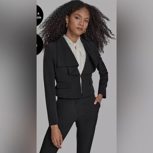 BCBG Women's Black Cropped Jacket with Draped Shawl Collar Sz6 NWT